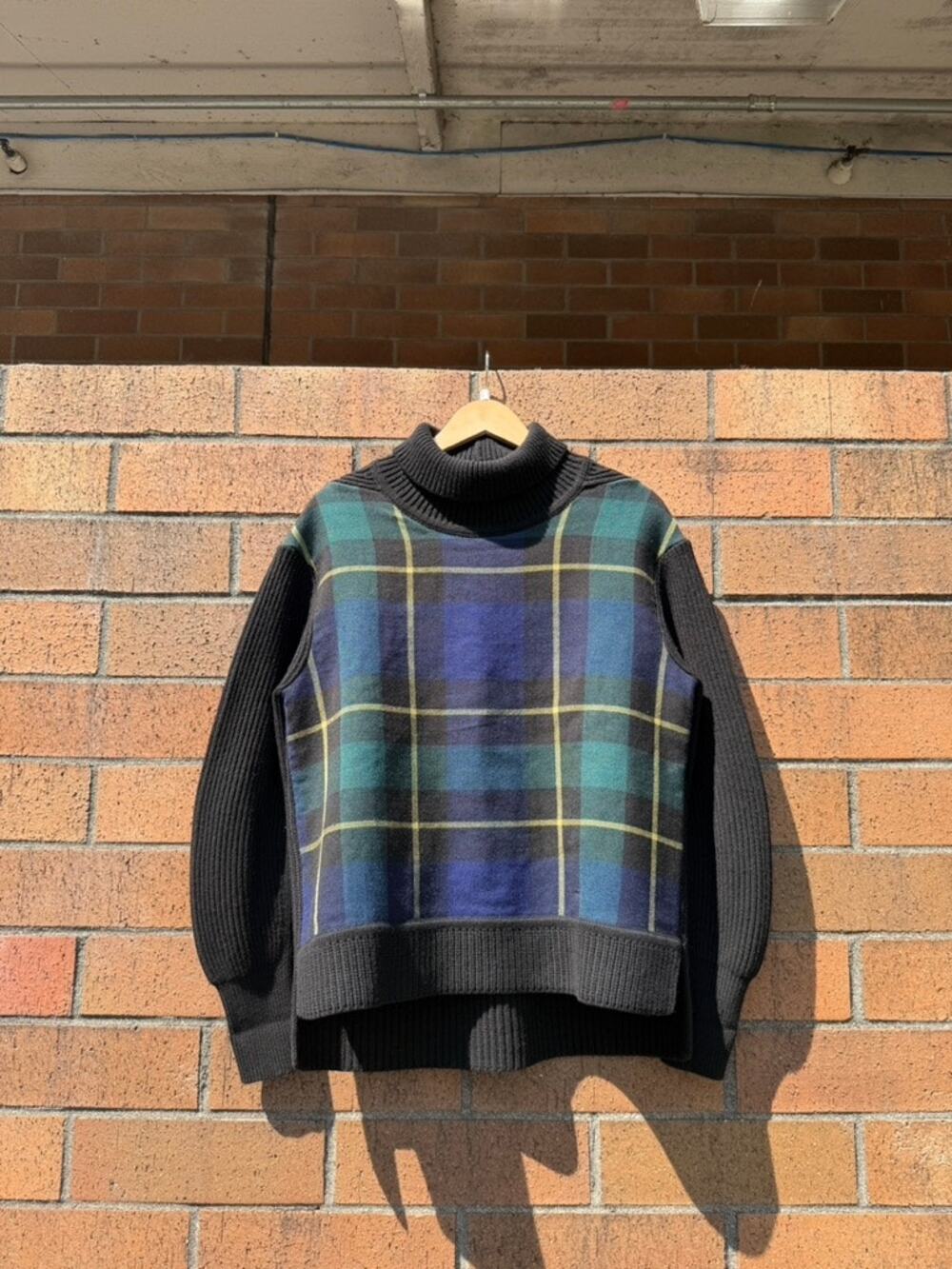 Burberry London Black Blue Green Nightwatch Plaid Check Turtleneck Knit Sweater